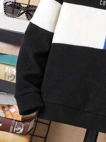 Boys Letter Embroidery Colourblock Hoodie & Trousers Without Shirt - Black - View 3