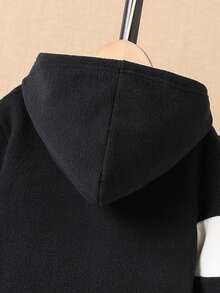 Boys Letter Embroidery Colourblock Hoodie & Trousers Without Shirt - Black - View 4