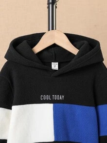 Boys Letter Embroidery Colourblock Hoodie & Trousers Without Shirt - Black - View 8