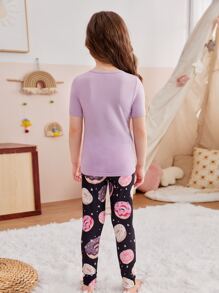 女孩甜甜圈圖案緊身睡衣套裝 - 彩色 - 查看 2