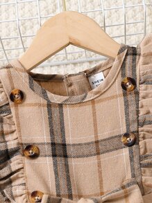 SHEIN 小女童格紋印花荷葉邊洋裝