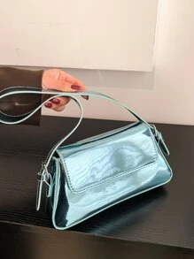 Metallic Flap Bag - Baby Blue - View 1