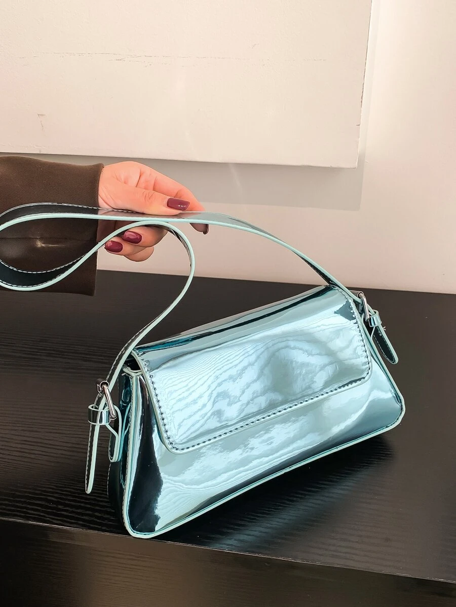 Metallic Flap Bag - Baby Blue - View 1