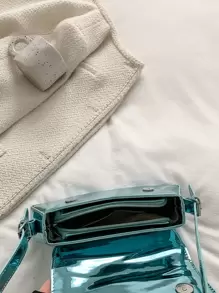 Metallic Flap Bag - Baby Blue - View 5