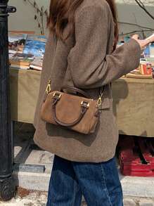 Bolso boston mini con diseño de puntada - Óxido marrón - Ver 2