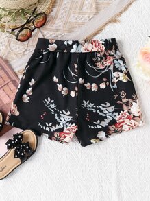 Girls Floral Print Belted Shorts - Black - View 2