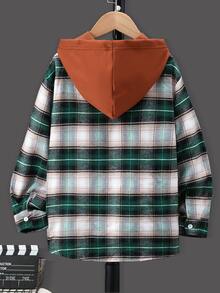 男孩格紋印花連帽襯衫不帶T恤