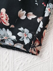 Girls Floral Print Belted Shorts - Black - View 4