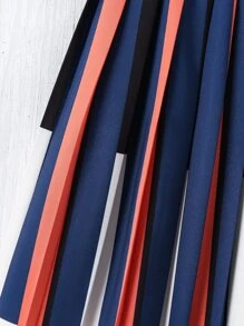 Girls Block Striped Print Pleated Skirt - Multicolor - View 4