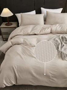 Solid Duvet Cover Set Without Filler - Beige - View 5