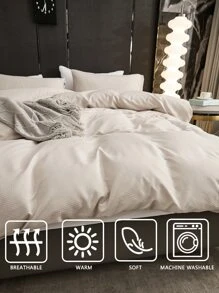 Solid Duvet Cover Set Without Filler - Beige - View 6