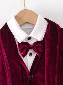 Baby Boy Bow Front 2 In 1 Shirt & Blazer & Trousers - Red and White - View 4