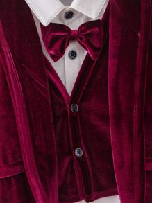 Baby Boy Bow Front 2 In 1 Shirt & Blazer & Trousers - Red and White - View 6