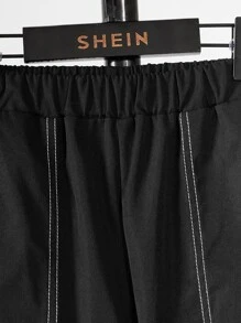 SHEIN Quần Cargo lưng thun co giãn thường ngày cho bé trai tuổi mới lớn có túi nắp - màu đen - Xem 6