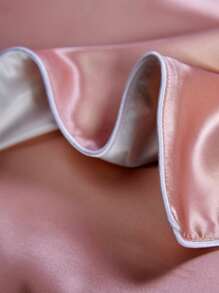 1pair Plain Satin Pillowcase Without Filler - Pink - View 2