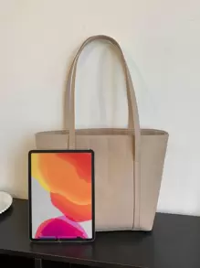 DAZY Fashionable High Capacity Quilted Embossed Plaid Solid Color Shoulder Tote Bag For Women - Khaki - View 7