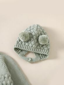 嬰兒女孩raglan袖針織連身褲＆附屬帽子＆毯子 - 薄荷綠 - 查看 4