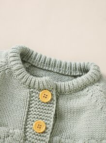 嬰兒女孩raglan袖針織連身褲＆附屬帽子＆毯子 - 薄荷綠 - 查看 5