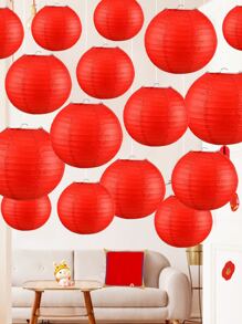 5 chiếc đèn lồng giấy treo năm mới của Trung Quốc - Đỏ - Xem 8