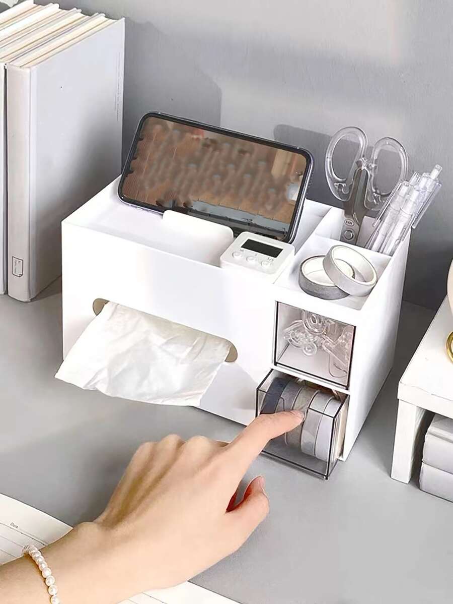 1个塑料桌面笔筒，桌面笔筒，文具收纳盒，易于组装的办公桌配件，办公用品。 - 白色 - 查看 1