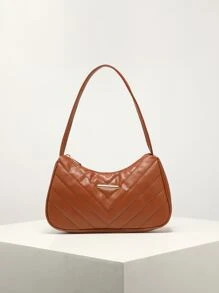 纯色休闲斜纹方形单肩包，时尚斜挎包，适合日常使用 - 棕色 - 查看 1