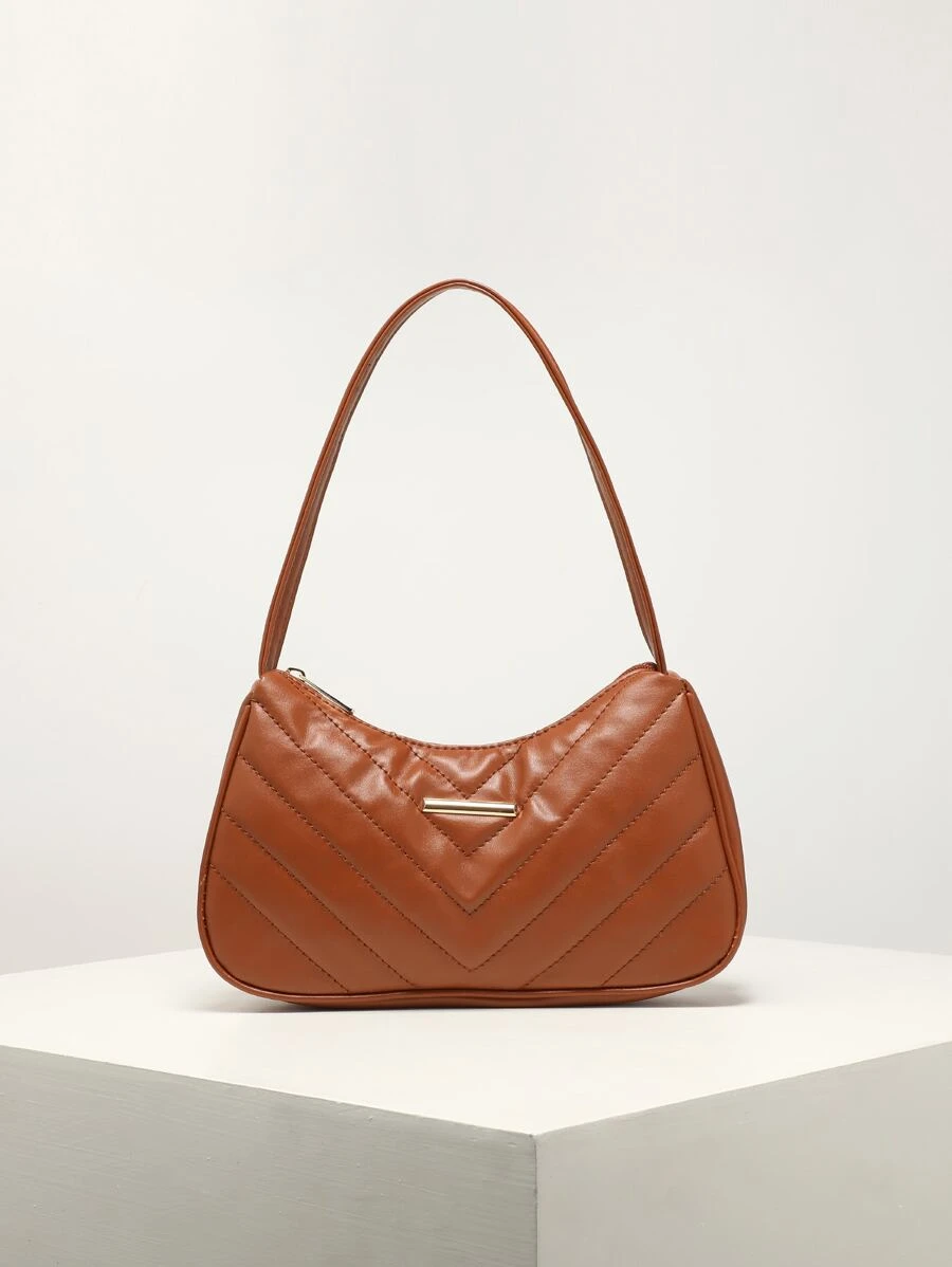 纯色休闲斜纹方形单肩包，时尚斜挎包，适合日常使用 - 棕色 - 查看 1