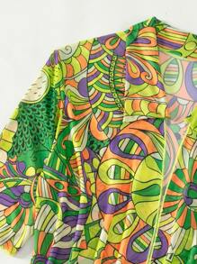 SHEIN Swim Kimono con estampado de dibujo con parte delantera abierta con shorts - Multicolor - Ver 6