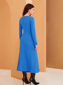 BizChic 不對稱領褶邊連衣裙 - 寶藍色 - 查看 2