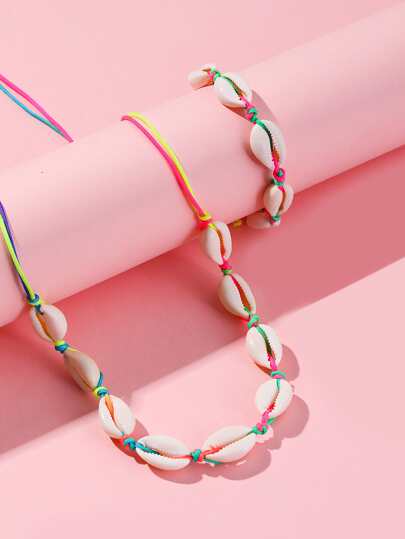 2入組/套女孩隨機色貝殼裝飾首飾套裝