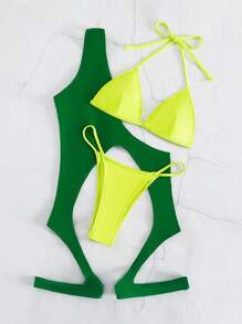 3packs Micro Triangle Thong Summer Beach Bikini Set - Multicolor - View 5