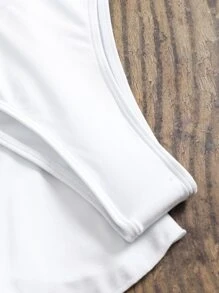 3 paquetes Tankini con escote de halter fruncido sólido y falda de playa de verano - Blanco - Ver 5