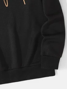 INAWLY Letter Graphic Thermal Lined Sweatshirt - Black - View 4