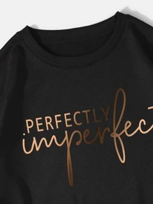 INAWLY Letter Graphic Thermal Lined Sweatshirt - Black - View 5