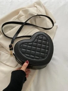 Mini Quilted Heart Design Novelty Bag - Black - View 1
