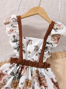 Toddler Girls Floral Print Ruffle Trim Pinafore Dress - White - View 3