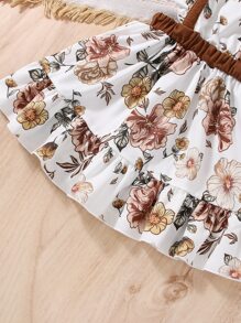 Toddler Girls Floral Print Ruffle Trim Pinafore Dress - White - View 6