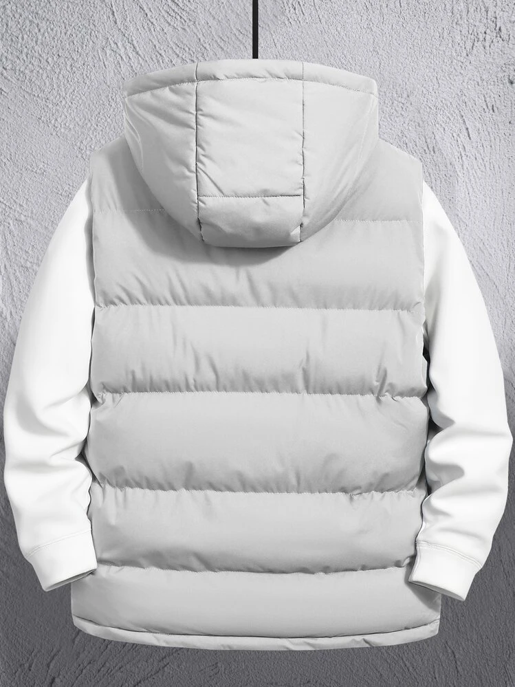 Manfinity Homme Casaco com Capuz e Zíper para Homens, Colete de Inverno, Outono Inverno - Cinza Claro - Visão 2
