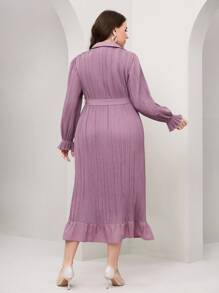 Modelyn Đầm Plus Size Thắt lưng Xù Nút phía trước màu trơn Thanh lịch - Màu tím hoa cà - Xem 2