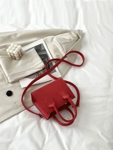 迷你螢光紅雙把手方包 - 紅色 - 查看 2