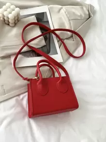 迷你螢光紅雙把手方包 - 紅色 - 查看 6