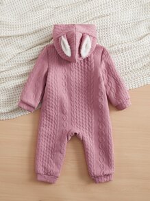 SHEIN Baby 3D Ears Design Hooded Jumpsuit - Dusty Pink - View 2