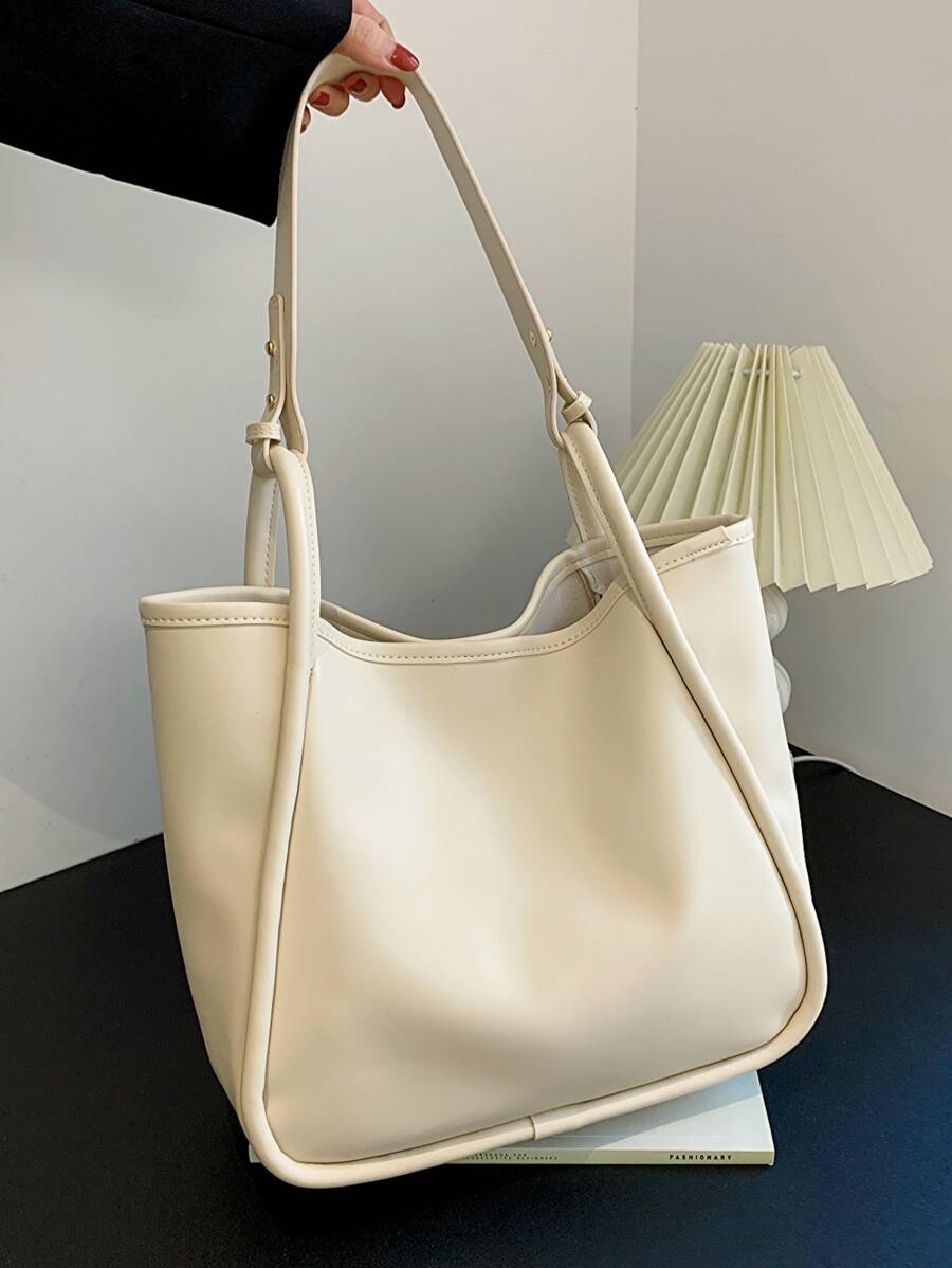 極簡風格大容量流浪包 - 米色 - 查看 1