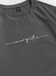 Manfinity VCAY Hombres Camiseta con estampado de letra - Gris Oscuro - Ver 4