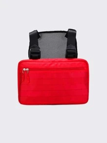 经典流行胸包 个性化街头战术纯色大容量可调节肩带工作服休闲背心胸包 适合户外登山徒步和骑行。 - 紅色 - 查看 1