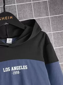 SHEIN Leap Crew Cậu bé Tween Mẫu chữ Khối màu áo có mũ Áo thun , Thoải mái & Giải trí Đối với Mặc hàng ngày In Mùa thu Và Mùa Đông - Màu xanh hải quân - Xem 3