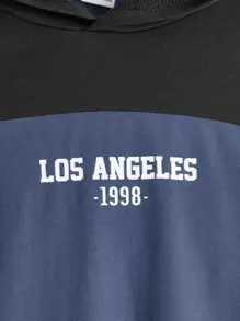 SHEIN Leap Crew Cậu bé Tween Mẫu chữ Khối màu áo có mũ Áo thun , Thoải mái & Giải trí Đối với Mặc hàng ngày In Mùa thu Và Mùa Đông - Màu xanh hải quân - Xem 4