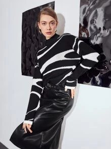 MOTF PREMIUM WOOL-MIX RELAXED FIT JUMPER - Black and White - View 3