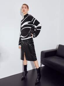 MOTF PREMIUM WOOL-MIX RELAXED FIT JUMPER - Black and White - View 6