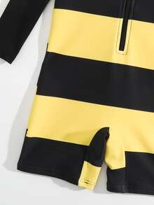 Baby Striped Zip Front Hooded One Piece Swimsuit - Multicolor - View 3