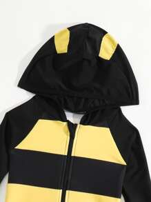 Baby Striped Zip Front Hooded One Piece Swimsuit - Multicolor - View 4
